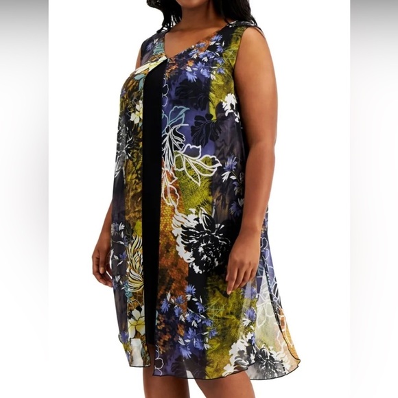 Women Formal Dress Plus Size 24W CONNECTED APPAREL Black Chiffon Overlay Sheath - Picture 4 of 6